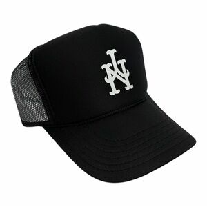 NEW YORK METS UPSIDE DOWN BLACK TRUCKER SNAPBACK HAT CAP 5 PANEL CURV…